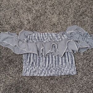 Gingham Off-Shoulder Ruffle Top